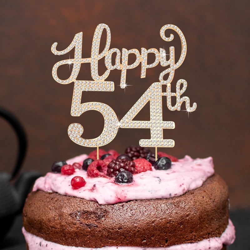 LASKYER Happy 54th Birthday Decorations,54th Birthday Gold Rhinestone Cake Topper - Cheers to 54 Years Old Bday Party Metal Sparkly Cake Centerpieces Sign. - Image 5